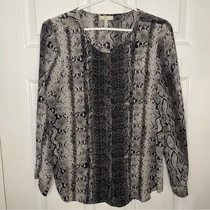 Joie 100% Silk Snake Animal Print Grey Long Sleeve Button Down Blouse XS